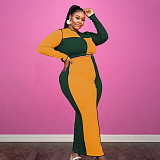 Plus Size Color Block Crop Top Party Maxi Skirt Set OSS-21418