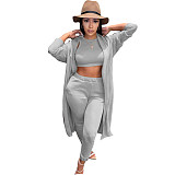 Sleeveless Crop Top+Cardigan Cover Coat+Pants Set HMS-5514