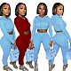 Hooded Long Sleeve Crop Tops Long Pants Tracksuit LM-8286