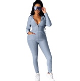 Women's Hooded Zipper Jacket Leggings Two-piece Set XMY-9261