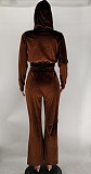 Velvet Zip Hooded Crop Top Flared Pants Set XMY-9341