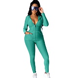 Women's Hooded Zipper Jacket Leggings Two-piece Set XMY-9261
