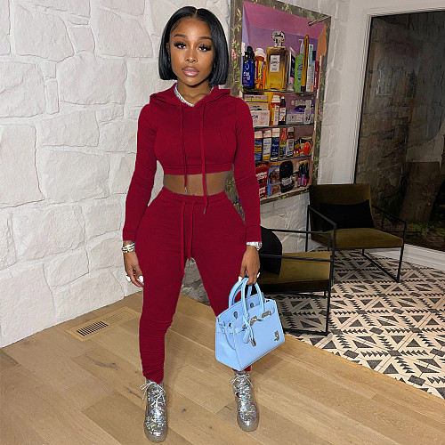 Hooded Long Sleeve Crop Tops Long Pants Tracksuit LM-8286