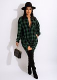 Long Sleeves Single-breasted Plaid Shirt Dress OSM-3329