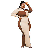 Plus Size Color Block Crop Top Party Maxi Skirt Set OSS-21418