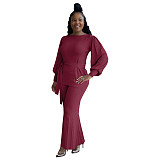Lantern Sleeve Tshirt Wide-leg Long Pants Two Piece Set NIYA-8120