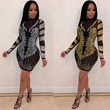 Sexy Long Sleeve Mesh See-through Hot Drill Mini Dress NY-8936