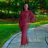 Lantern Sleeve Tshirt Wide-leg Long Pants Two Piece Set NIYA-8120