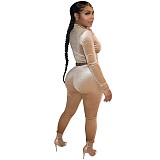 Velvet Zip Jacket Crop Tops Jogging Pants Two Piece Set YD-8652
