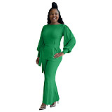 Lantern Sleeve Tshirt Wide-leg Long Pants Two Piece Set NIYA-8120