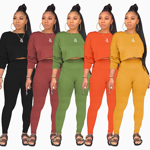 Leisure Women Round Collar Full Sleeve Bodycon Two Pieces Set WY-6622