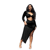 Elegant Cut Out Long Sleeve High Slit Evening Dress YB-6110