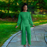 Lantern Sleeve Tshirt Wide-leg Long Pants Two Piece Set NIYA-8120