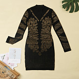 Sexy Long Sleeve Mesh See-through Hot Drill Mini Dress NY-8936