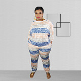 Stripe Printed Loose-fitting Plus Size Two-piece Pant Set OSS-20849