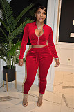 Velvet Zip Jacket Crop Tops Jogging Pants Two Piece Set YD-8652