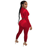 Velvet Zip Jacket Crop Tops Jogging Pants Two Piece Set YD-8652