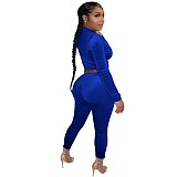 Velvet Zip Jacket Crop Tops Jogging Pants Two Piece Set YD-8652