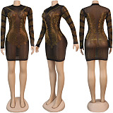 Sexy Long Sleeve Mesh See-through Hot Drill Mini Dress NY-8936
