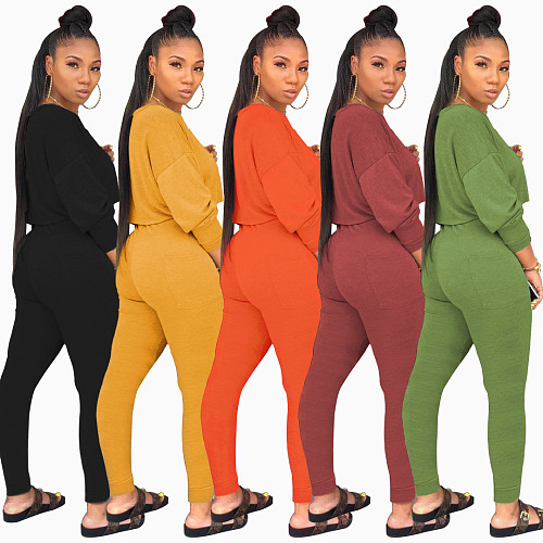 Leisure Women Round Collar Full Sleeve Bodycon Two Pieces Set WY-6622