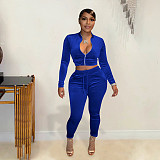 Velvet Zip Jacket Crop Tops Jogging Pants Two Piece Set YD-8652