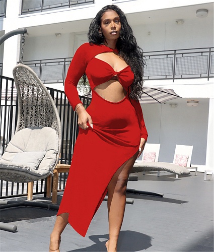 Elegant Cut Out Long Sleeve High Slit Evening Dress YB-6110