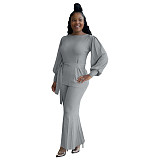Lantern Sleeve Tshirt Wide-leg Long Pants Two Piece Set NIYA-8120