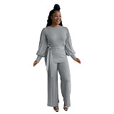 Lantern Sleeve Tshirt Wide-leg Long Pants Two Piece Set NIYA-8120