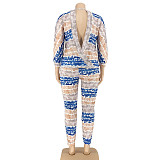 Stripe Printed Loose-fitting Plus Size Two-piece Pant Set OSS-20849