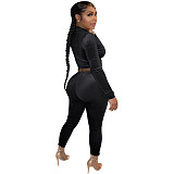 Velvet Zip Jacket Crop Tops Jogging Pants Two Piece Set YD-8652