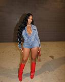 Long Sleeve Turn-down Collar Elastic Short Cotton Jumpsuit Romper MEM-88538