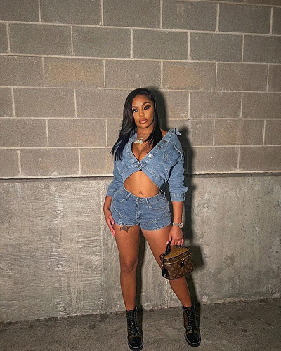 Turn Down Collar Short Jacket And Shorts Denim Suits MEM-88454