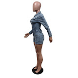 Long Sleeve Turn-down Collar Elastic Short Cotton Jumpsuit Romper MEM-88538