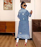Women's Full Sleeve Outwear Ripped Loose Long Denim Coat LX-6083
