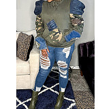 Women Patchwork Long Sleeves Large Pocket Camouflage Hoodie GT-9162