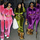 Women Velvet Drawstring Zipper Cop Top And Wide-leg Pants 2 Piece Suits MXXB-K23ST564