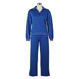 Women's Casual Solid Hoodies Zipper Neck Pants Sets AIL-258