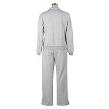Women's Casual Solid Hoodies Zipper Neck Pants Sets AIL-258