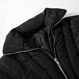 Autumn Winter Women Stripes Zipper High Neck Warm Cotton Jacket MXXB-Y23TP407