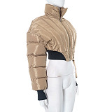 Autumn Winter Women Stripes Zipper High Neck Warm Cotton Jacket MXXB-Y23TP407