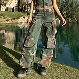 Halter Lace Up Vest Zipper Off Neck Bandeau Sling Pants Sets RS-06601
