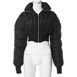 Autumn Winter Women Stripes Zipper High Neck Warm Cotton Jacket MXXB-Y23TP407
