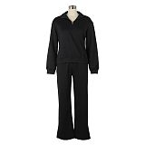 Women's Casual Solid Hoodies Zipper Neck Pants Sets AIL-258