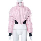 Autumn Winter Women Stripes Zipper High Neck Warm Cotton Jacket MXXB-Y23TP407
