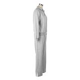 Women's Casual Solid Hoodies Zipper Neck Pants Sets AIL-258