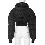 Autumn Winter Women Stripes Zipper High Neck Warm Cotton Jacket MXXB-Y23TP407