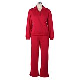 Women's Casual Solid Hoodies Zipper Neck Pants Sets AIL-258