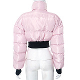 Autumn Winter Women Stripes Zipper High Neck Warm Cotton Jacket MXXB-Y23TP407