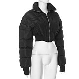 Autumn Winter Women Stripes Zipper High Neck Warm Cotton Jacket MXXB-Y23TP407