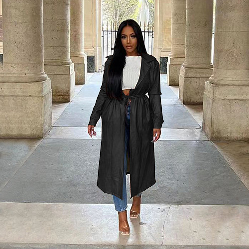 Oversized Long Waterproof Leather Trench Coat PINH-13311